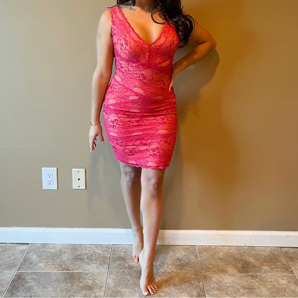 Pink lace BEBE dress.